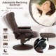 Brown 360° swivel massage recliner chair with adjustable backrest and ottoman, perfect for gaming and relaxing.
